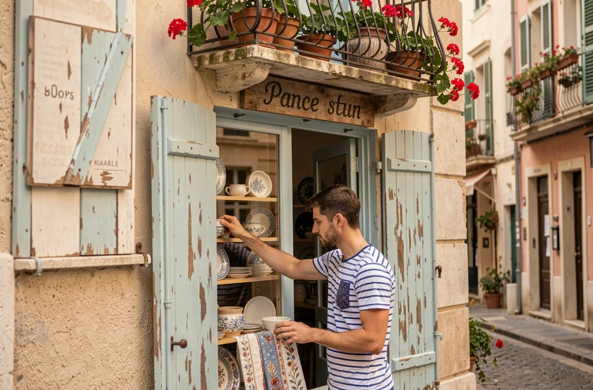 Façade de boutique artisanale dans une rue commerçante du centre de Marseille