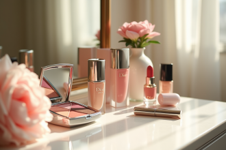 coffret de produits Dior sur une coiffeuse élégante
