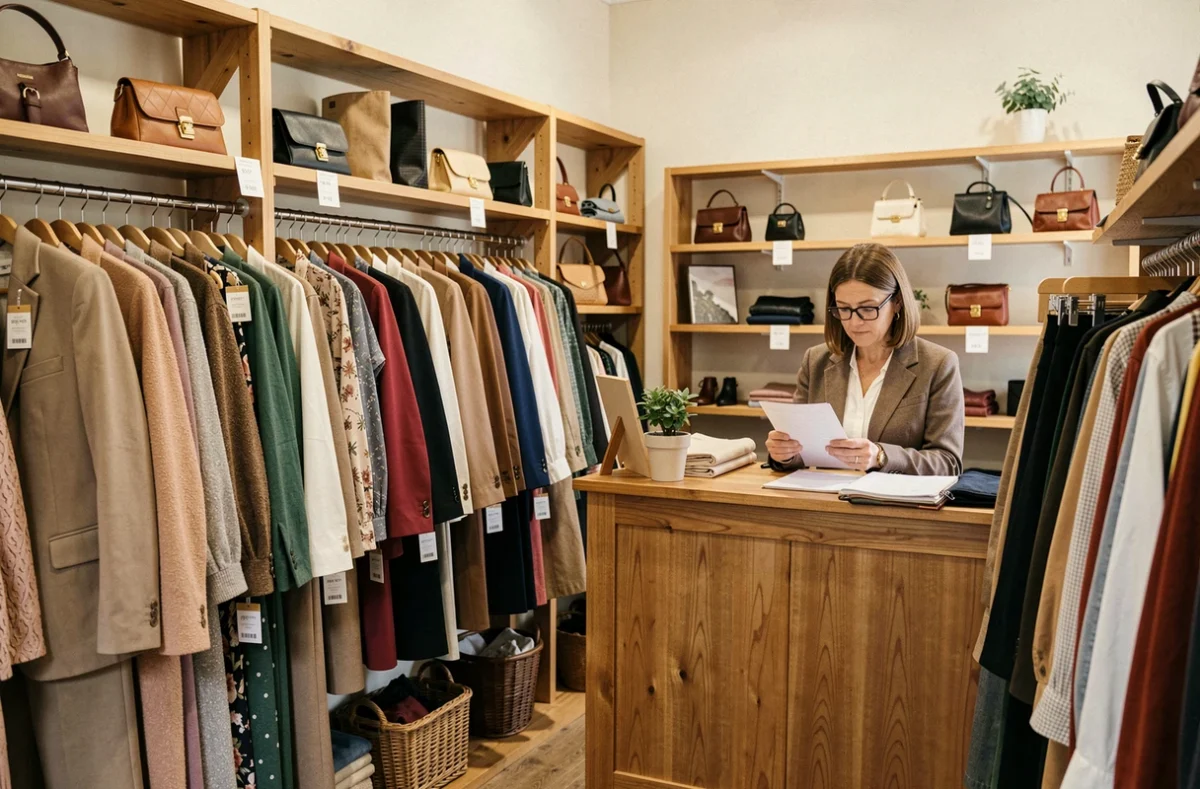 Intérieur organisé de la boutique dépôt-vente Gest'Dress à Bourg-lès-Valence avec des vêtements féminins de seconde main triés par couleur