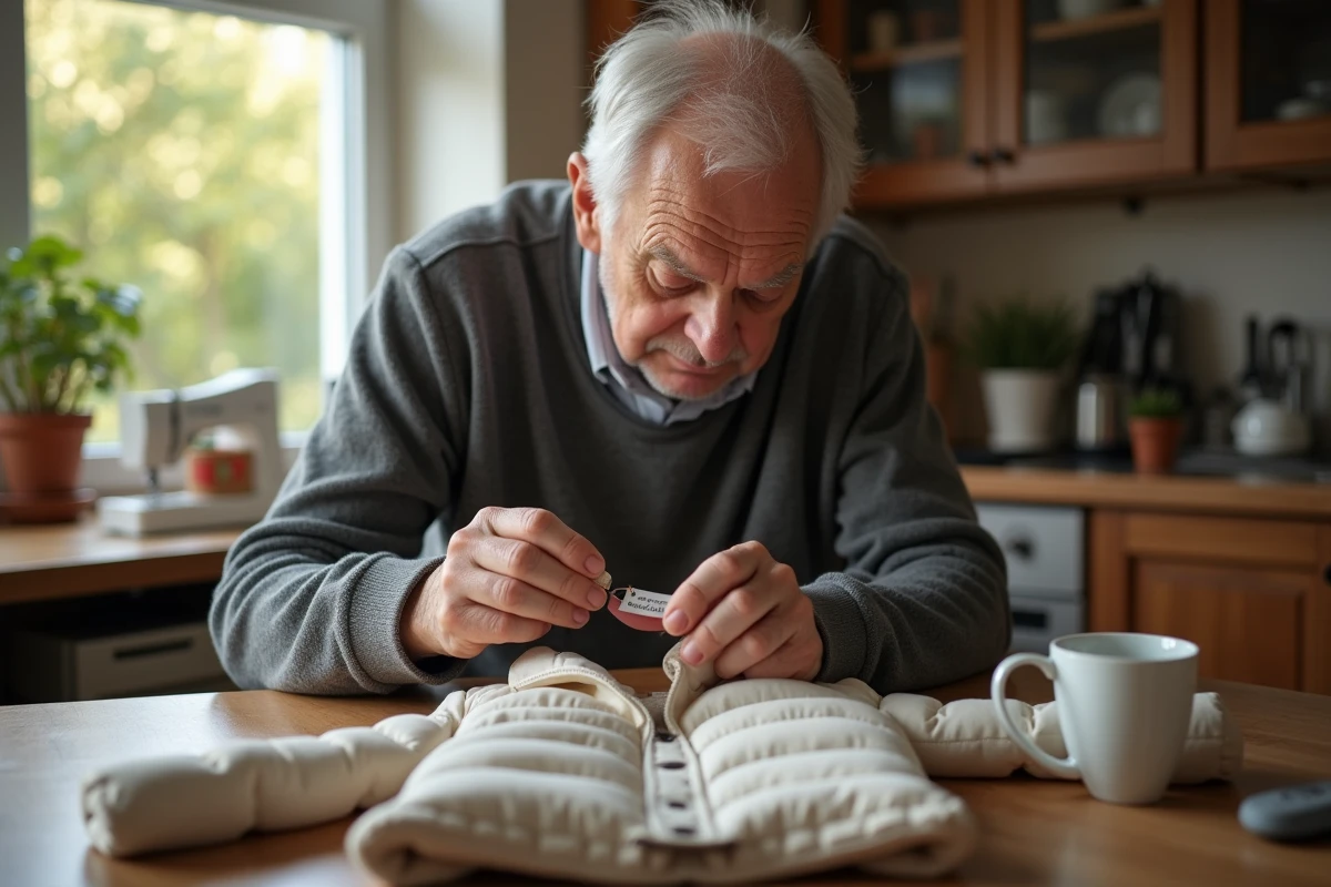 Grand-pere retire un tag d