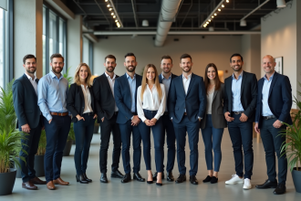 Groupe de collègues dans un bureau moderne et ouvert
