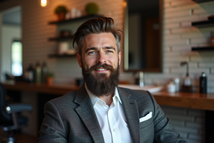 Homme élégant avec barbe dans un salon moderne