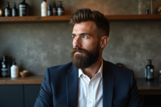 Homme élégant avec barbe dans un barbershop moderne
