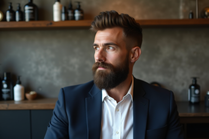 Homme élégant avec barbe dans un barbershop moderne