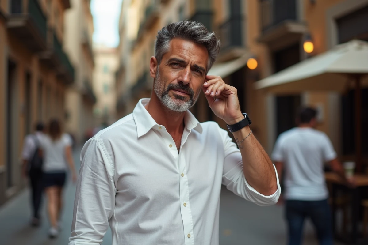 Homme espagnol avec fade moderne dans la rue