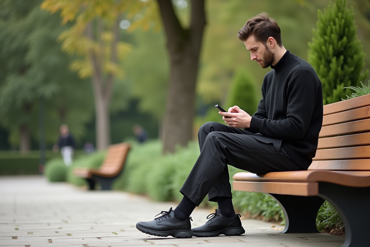 Homme en tenue minimaliste dans un parc paisible