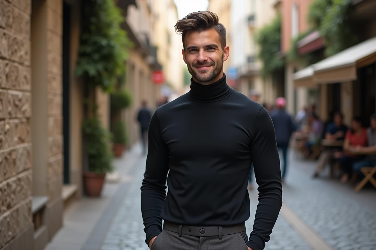 Homme avec un mullet dans une rue urbaine animée