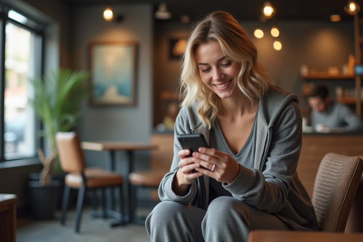 Jeune femme confiante dans un café moderne en ville