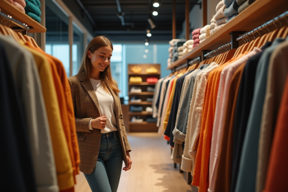 Jeune femme élégante dans une boutique de mode moderne
