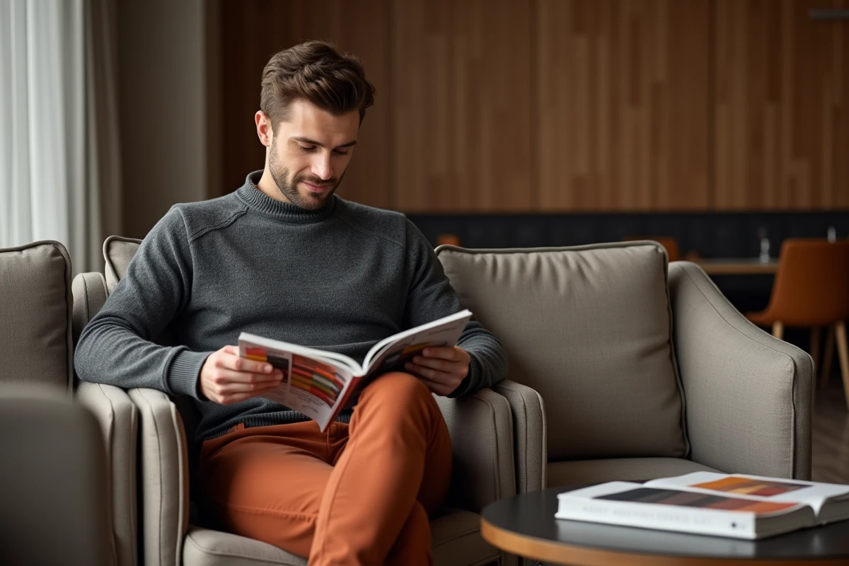 Jeune homme en intérieur avec vêtements d