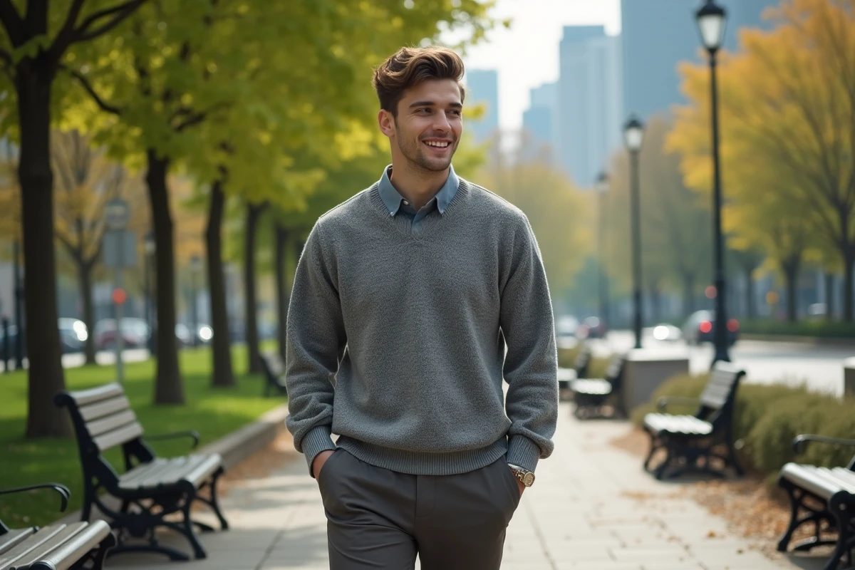 Jeune homme souriant dans un parc urbain