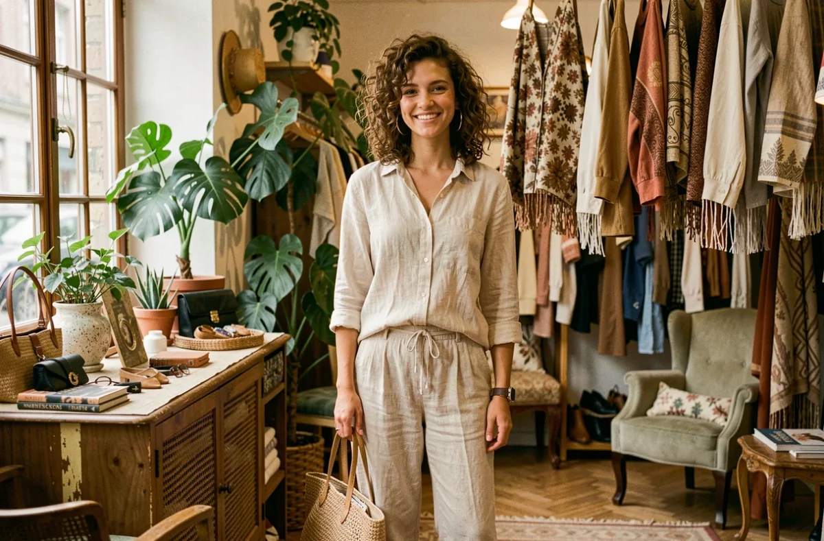 Intérieur chaleureux de la boutique Les Appartements de Juju à Besançon avec décor appartement et mode féminine éclectique
