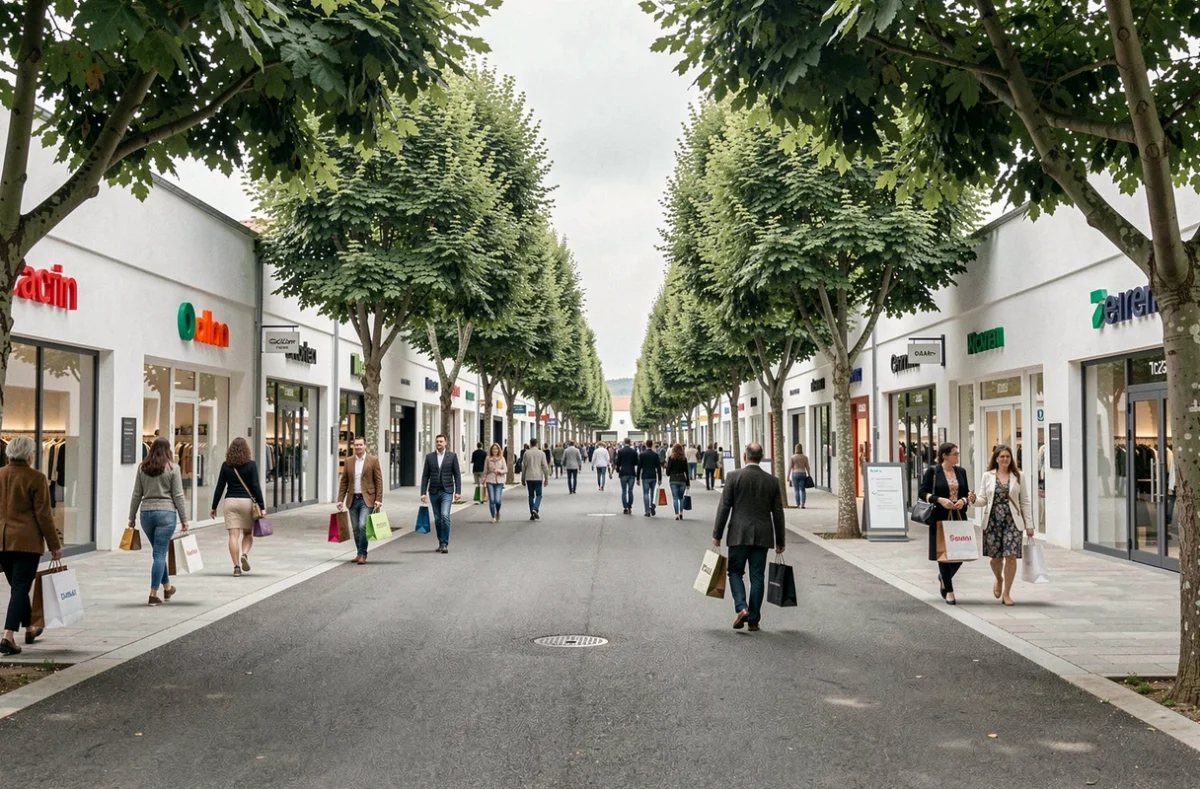 Village de marques Marques Avenue Romans avec ses boutiques de créateurs à prix réduit et ses allées piétonnes